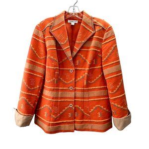 Coldwater Creek Southwestern Aztec Blazer Jacket 14 Coat Coral Orange Gray Lined